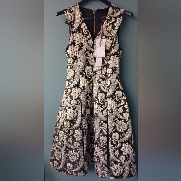 Ted Baker Jami Ornate Paisley V-neck Dress with pockets and back zipper, size 1 - Picture 3 of 6
